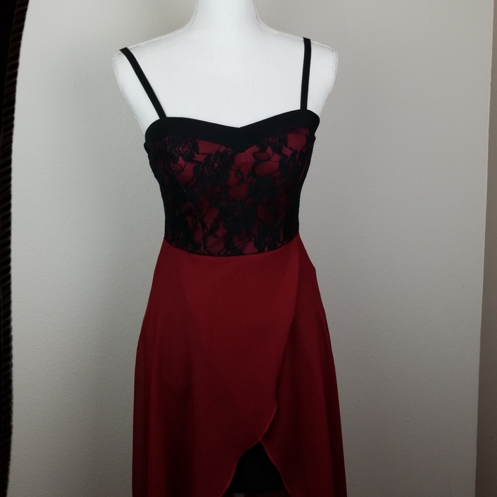 Burgandy Dress with Lace Bustier Corset Top (a16)